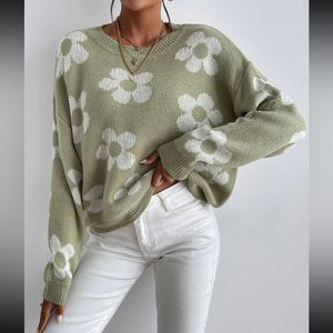 Boho floral print knot sweater top